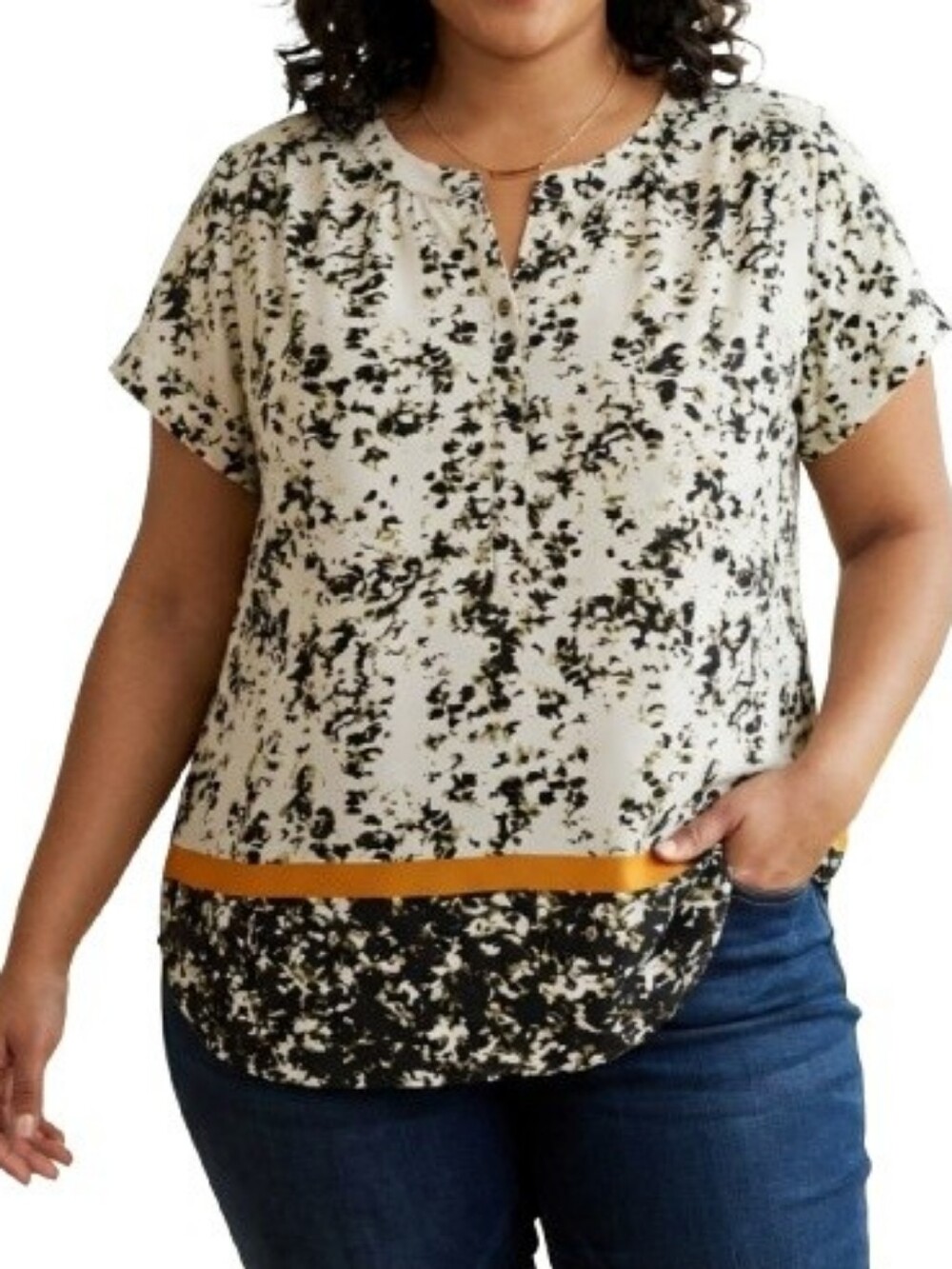 Simply Vera Vera Wang Plus Multcolor Blouse Abstract Print Button Neck